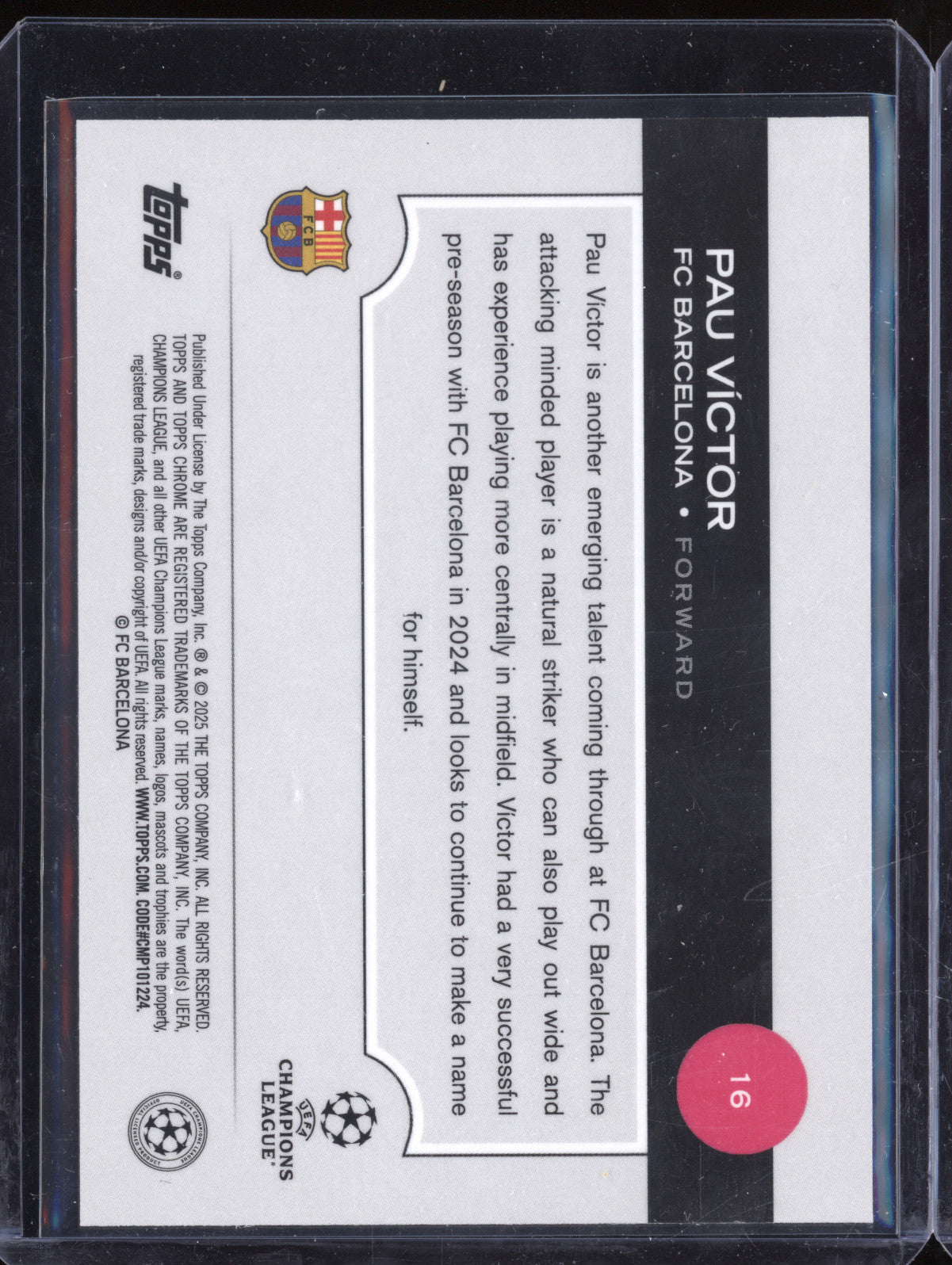 Pau Victor 2024-25 Topps Chrome 16 Aqua Refractor RC 5/199