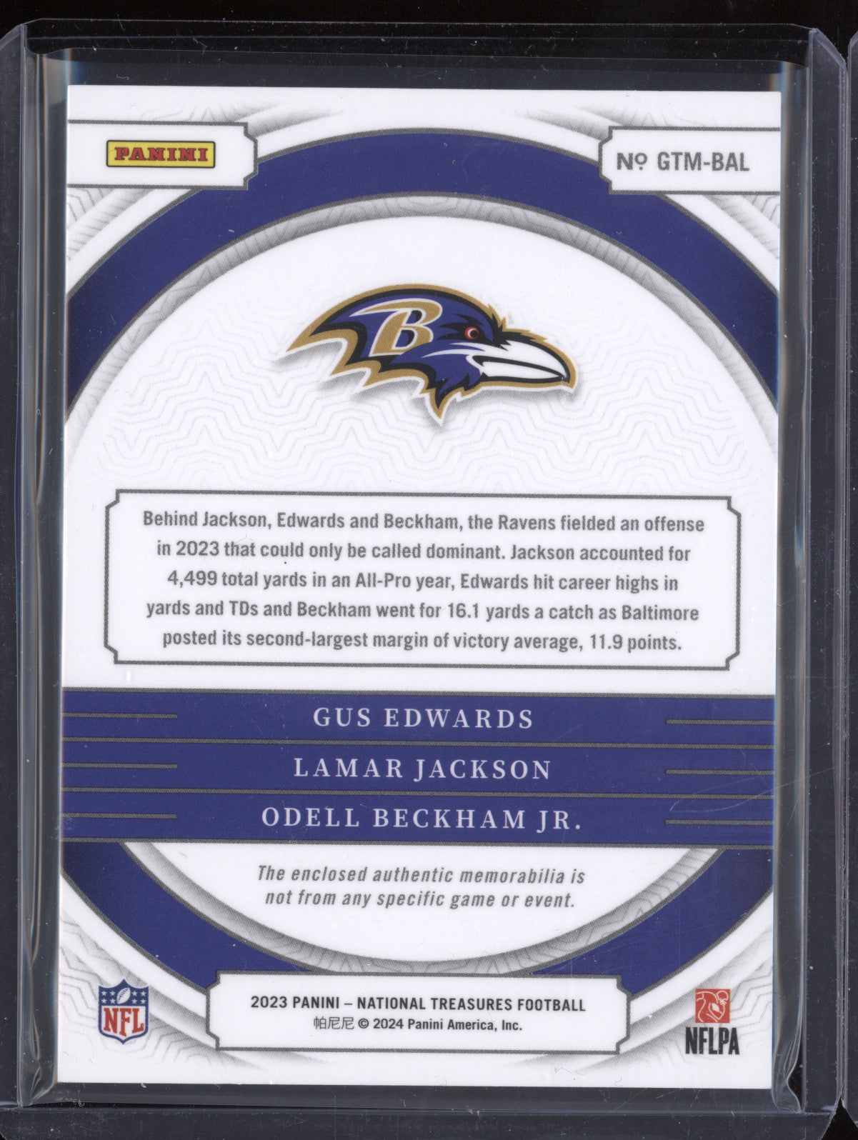 Edwards Lamar Jackson Odell 2023 Panini National Treasures NFL Gear Trio /99