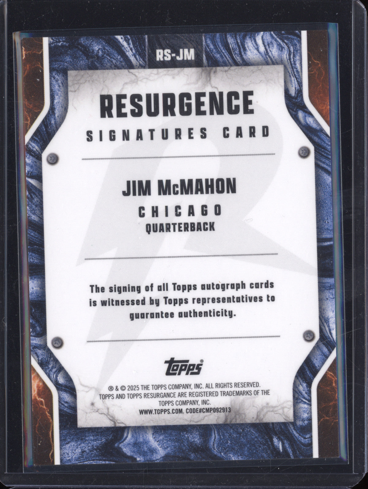 Jim McMahon 2024 Topps Resurgence RS-JM Auto Pink Static 4/10