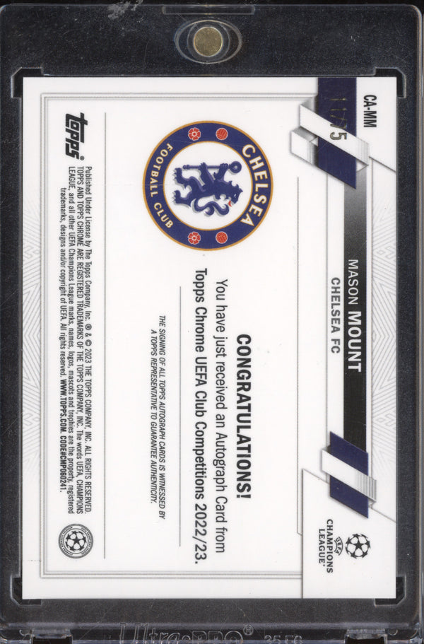 Mason Mount 2022-23 Topps Chrome UCC CA-MM Chrome Autograph Blue Wave 11/75