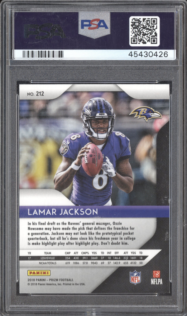 Lamar Jackson 2018 Panini Prizm 212 RC PSA 9