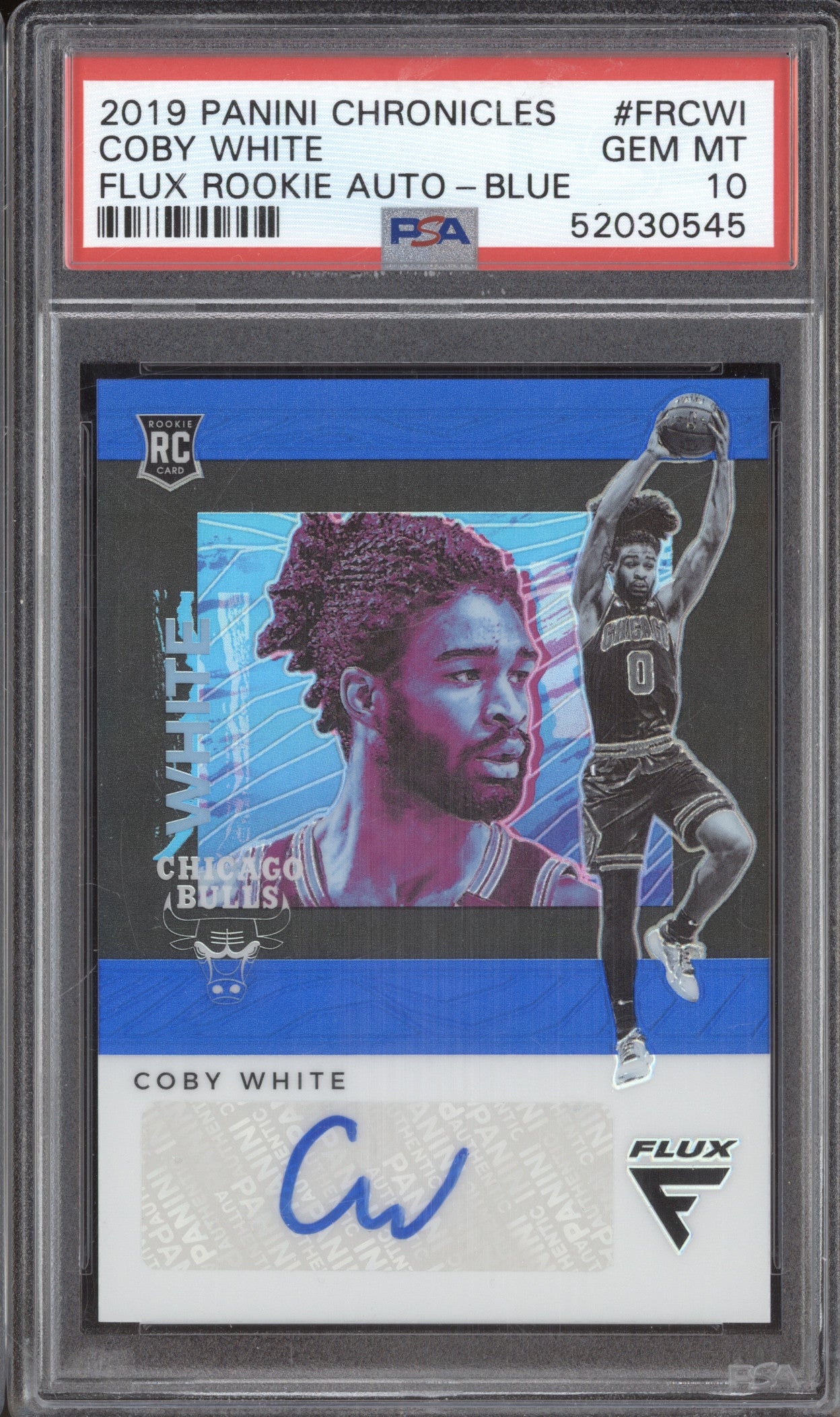2019-20 Panini Chronicles FRCWI Coby White Blue Auto RC /25 PSA 10