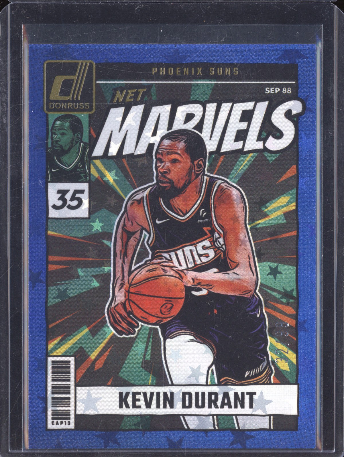 Kevin Durant 2024-25 Panini Donruss 22 Net Marvels Blue Stars 32/99