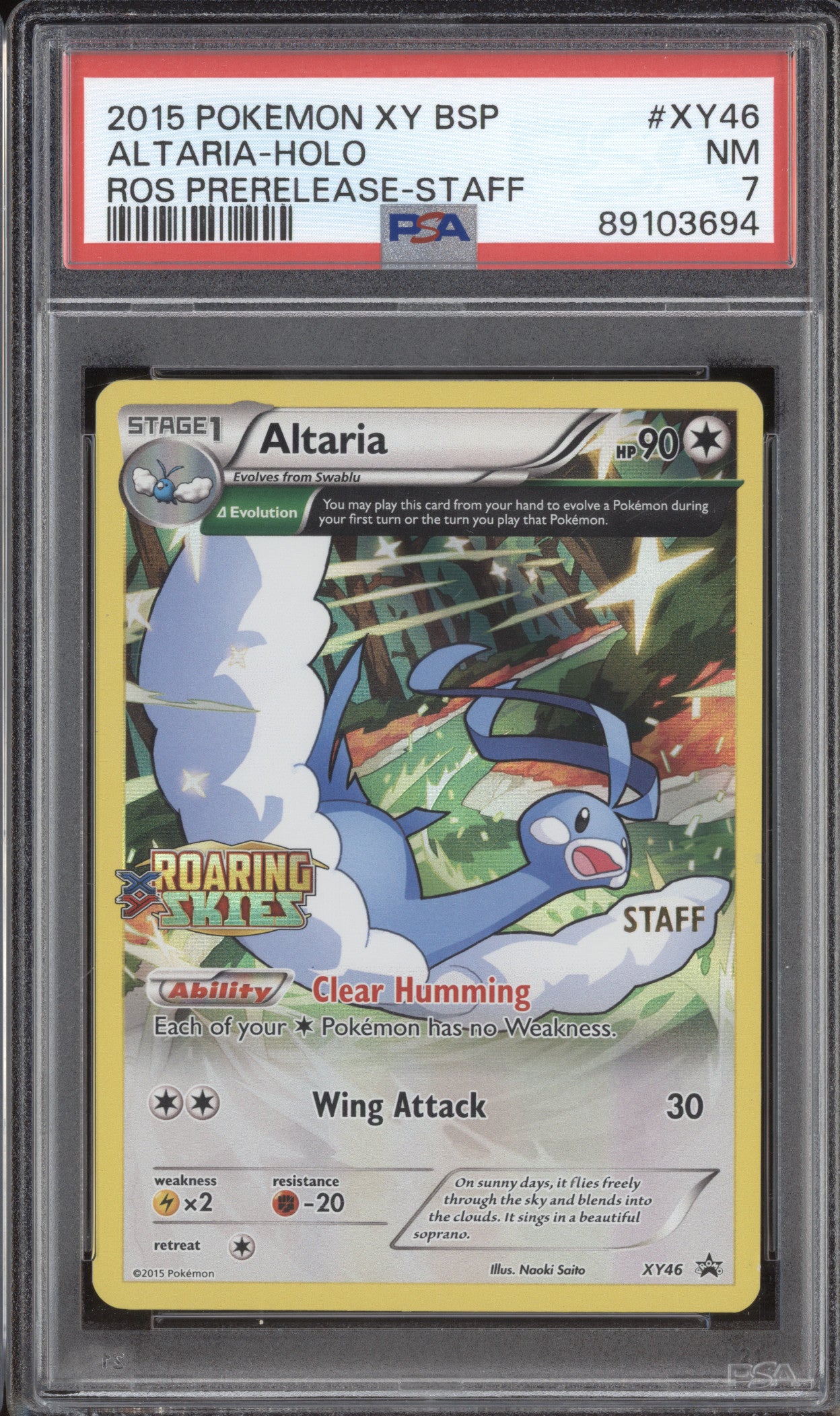 Altaria Holo 2015 Pokemon Roaring Skies XY46 Prerelease Staff Promo PSA 7