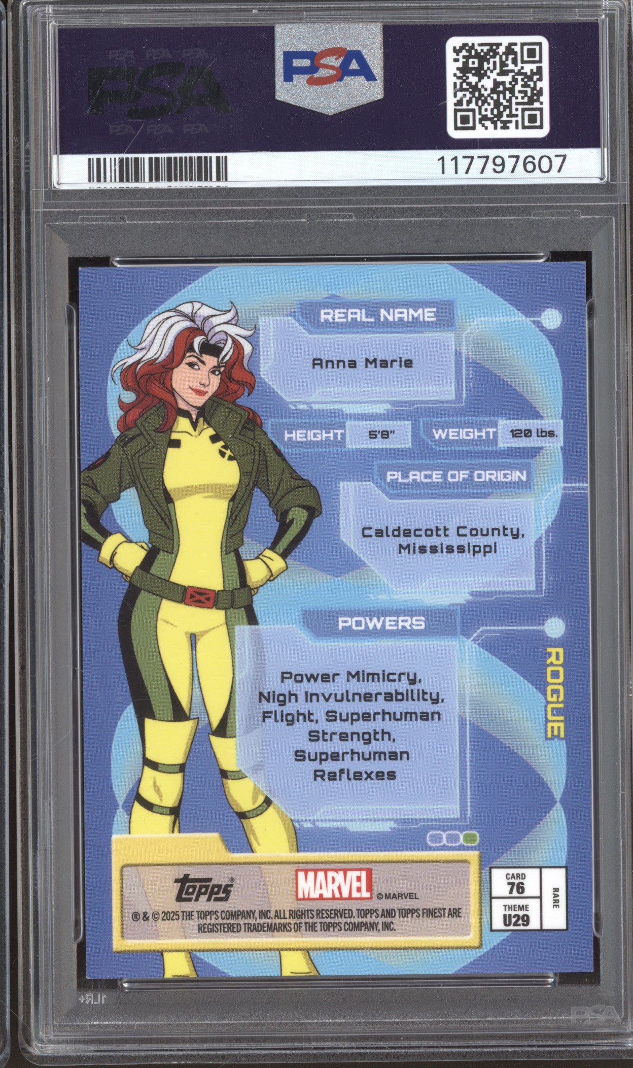 Rogue 2025 Topps Finest X-Men '97 76 Gold Refractor 36/50 PSA 9