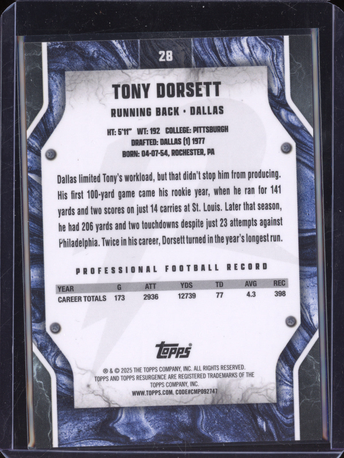 Tony Dorsett 2024 Topps Resurgence 28 Red Static 2/5