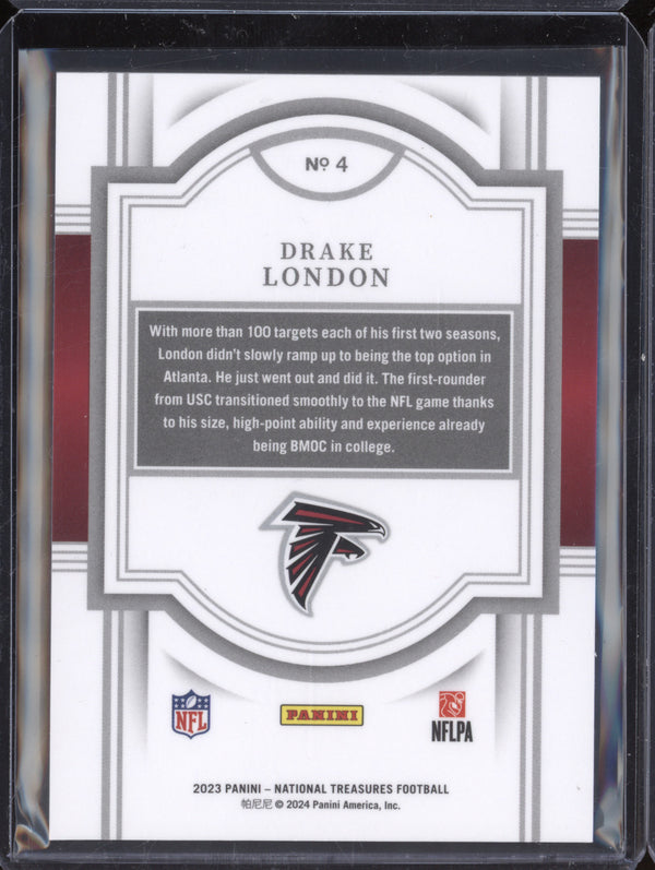 Drake London 2023 Panini National Treasures 4 Holo Gold 7/15