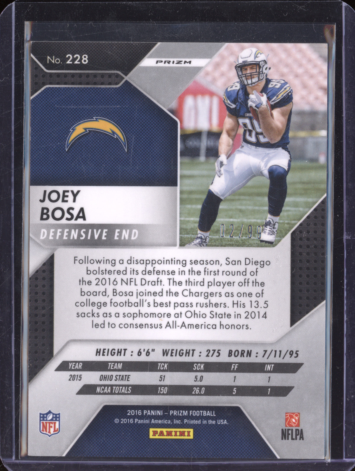 Joey Bosa 2016 Panini Prizm 228 Purple Scope RC 2/99