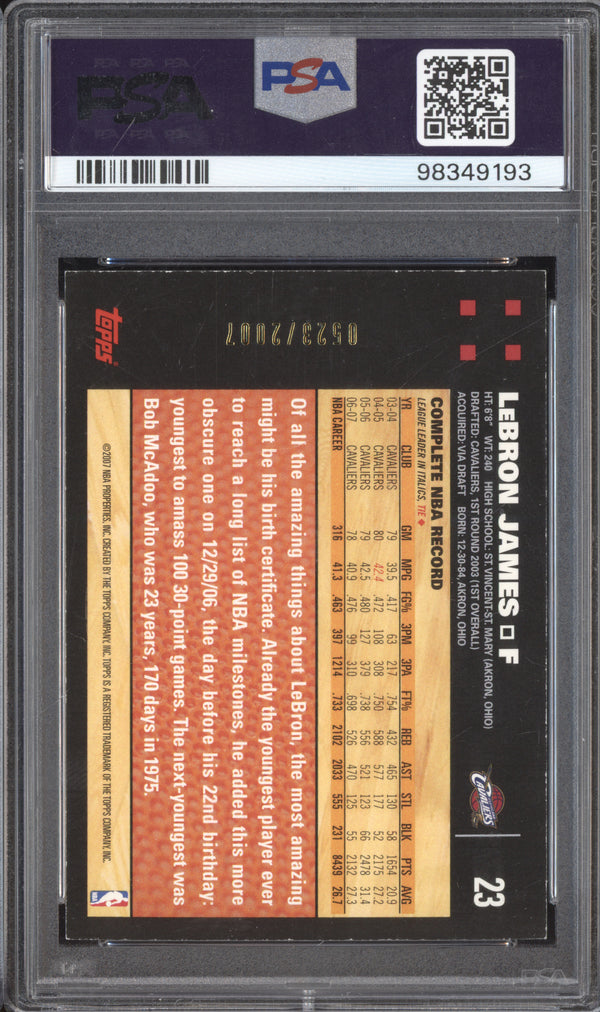 LeBron James 2007 Topps  23 Gold 523/2007 PSA 6