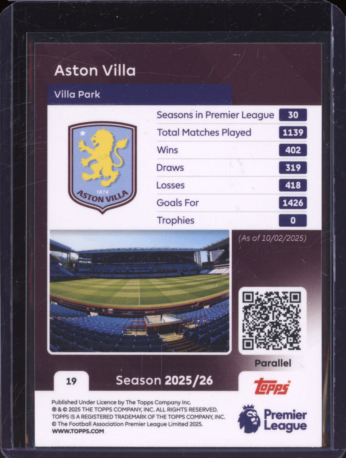 Aston Villa 2025-26 Topps Premier League 19 Team Badge Green 91/99