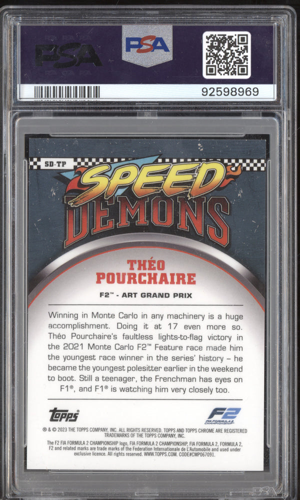 Theo Pourchaire 2023 Topps Chrome F1 SD-TP Speed Demons Gold 25/50 PSA 9