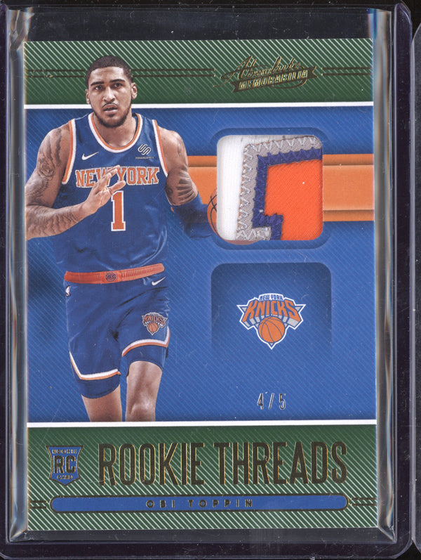 Obi Toppin 2020-21 Panini Absolute RT-OTO Rookie Threads Level 4 4/5