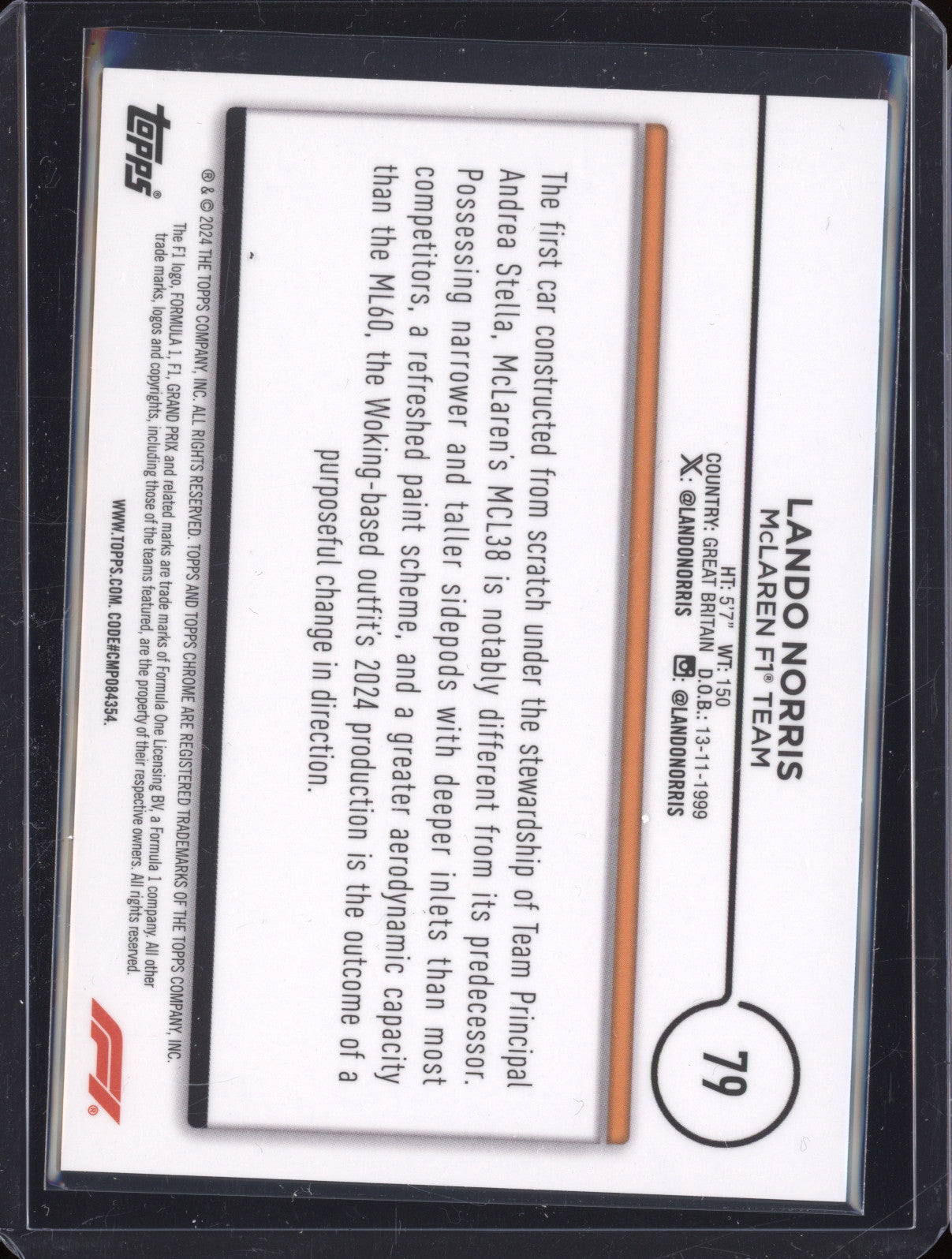 2024 Topps Chrome Formula 1 79 Lando Norris Purple Ice 05/10