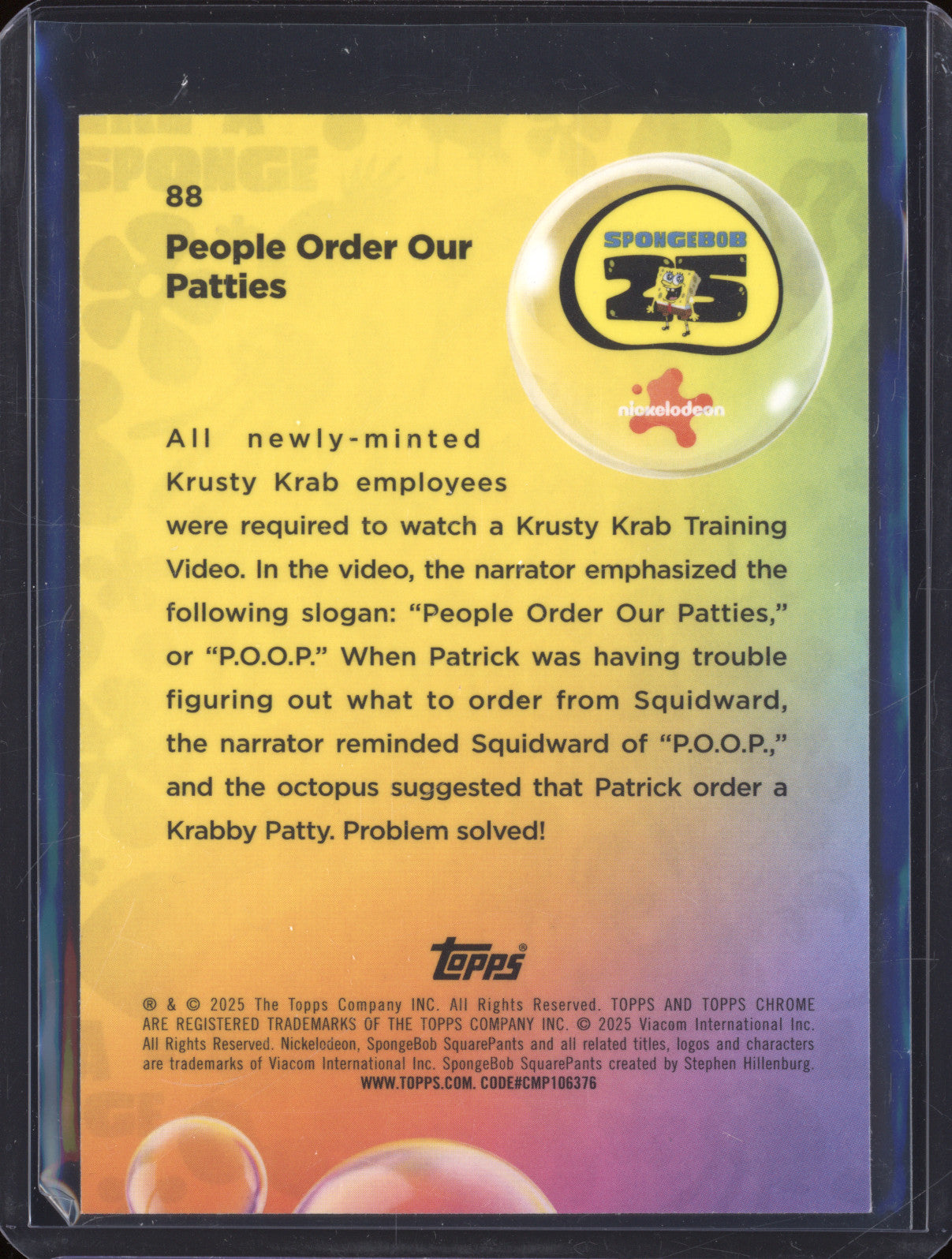 2025 Topps Chrome SpongeBob SquarePants 88 Wave Refractor P.O.O.P