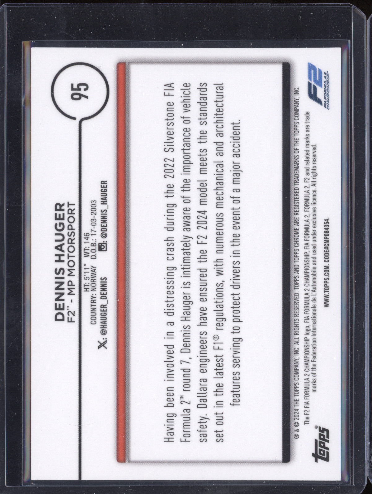 Dennis Hauger 2024 Topps Chrome 95 Orange Refractor 1/25