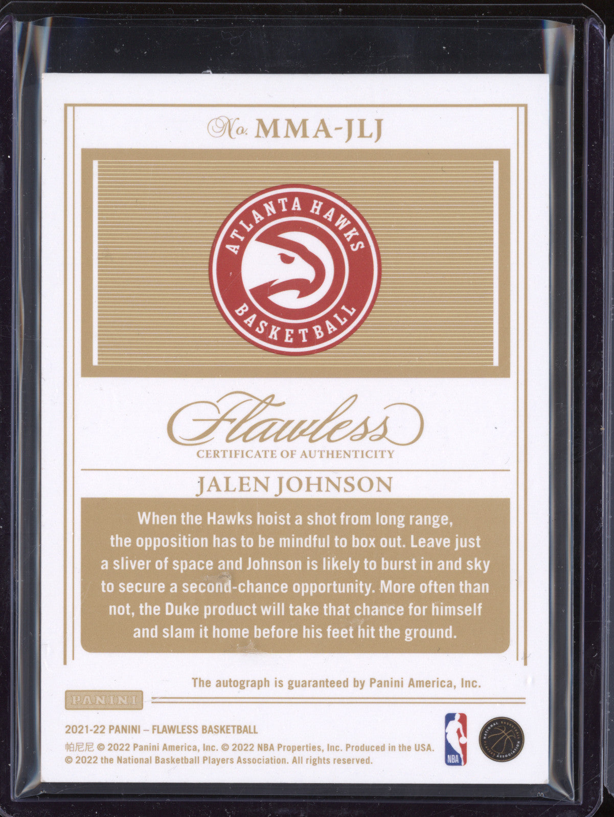 Jalen Johnson 2021-22 Panini Flawless MMA-JLJ Momentous Autograph RC 23/25