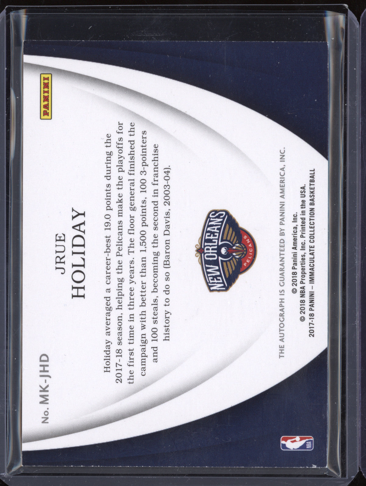 Jrue Holiday 2017-18 Panini Immaculate MK-JHD Modern Marks Auto 86/99