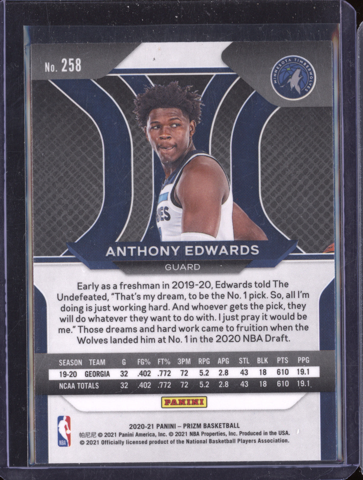 Anthony Edwards 2020-21 Panini Prizm 258 RC