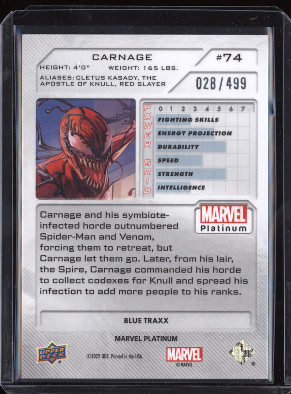 Carnage 2023 Upper Deck Platinum 74 Blue Traxx 28/499