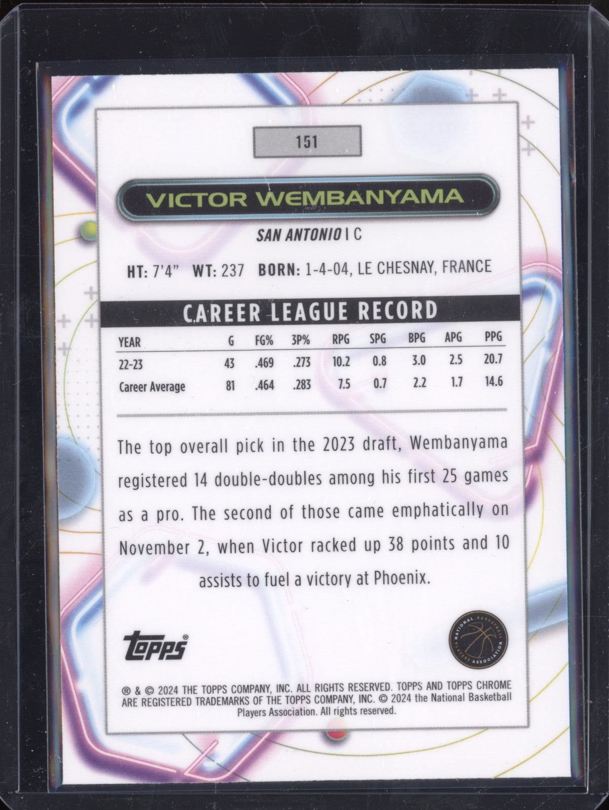 Victor Wembanyama 2023-24 Topps Cosmic Chrome 151 RC