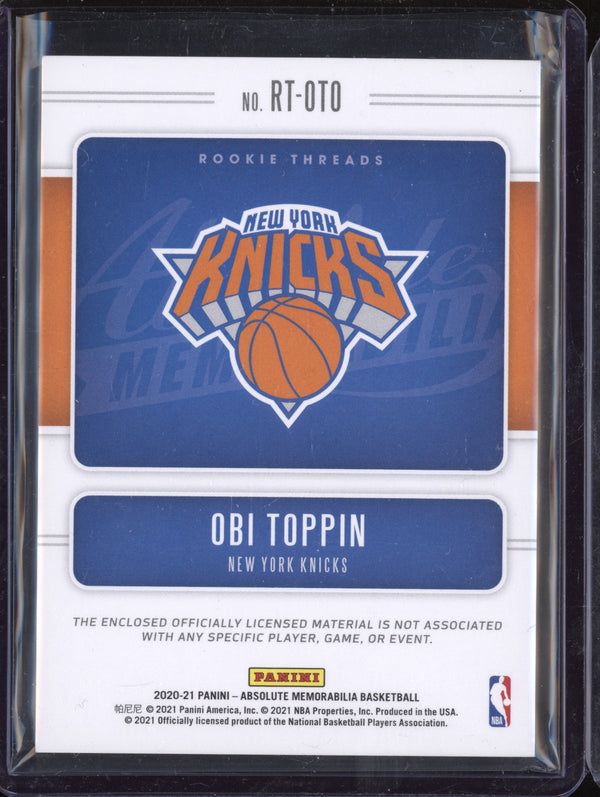 Obi Toppin 2020-21 Panini Absolute RT-OTO Rookie Threads Level 4 4/5