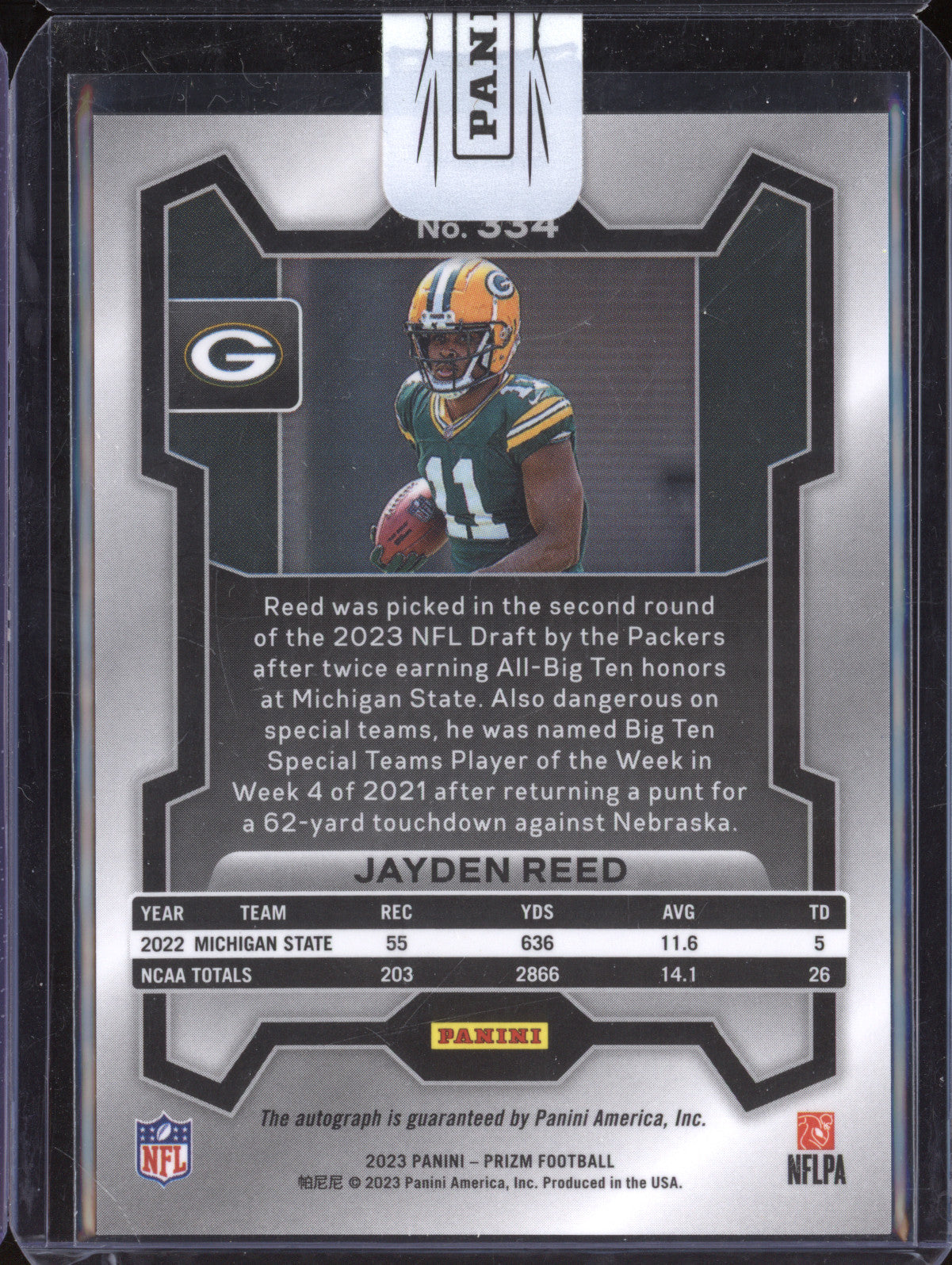 Jayden Reed 2023 Panini Prizm 334 Rookie Auto Silver RC