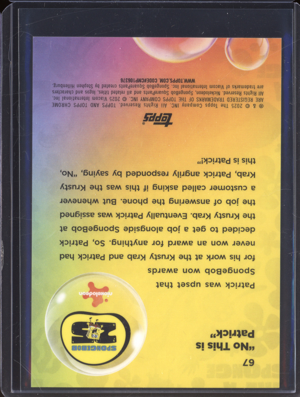 2025 Topps Chrome SpongeBob 67 Patrick Star Gold Refractor /50