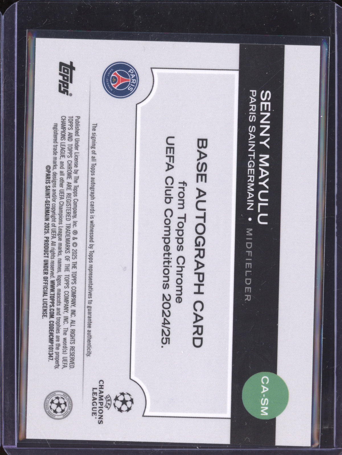 Senny Mayulu 2024-25 Topps Chrome CA-SM Aqua Lava Refractor Auto RC 35/199