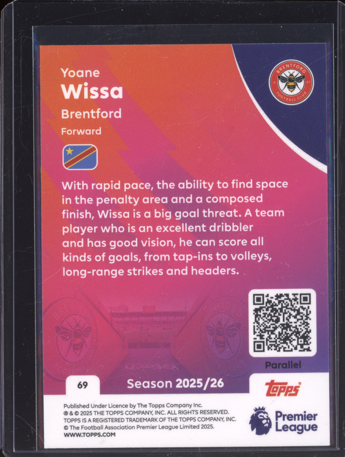 Yoane Wissa 2025-26 Topps Premier League 69 Blue 6/150