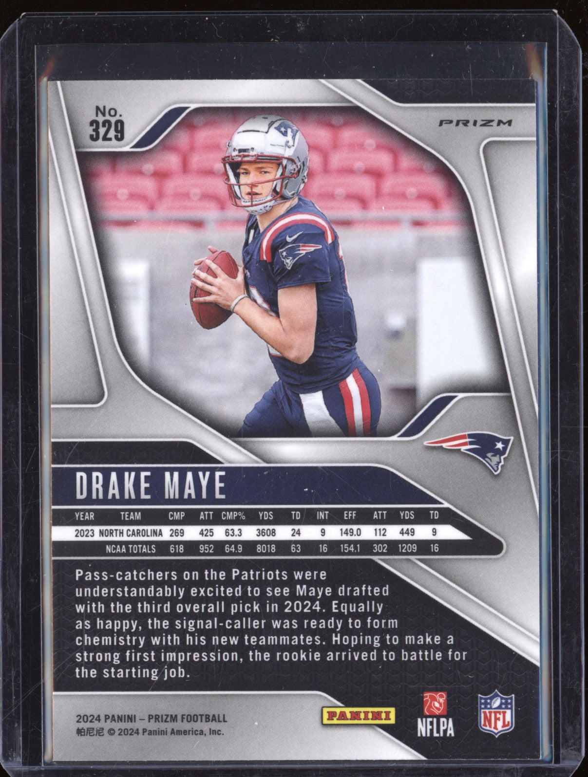 2024 Panini Prizm Football 329 Drake Maye Red White & Blue Prizm RC