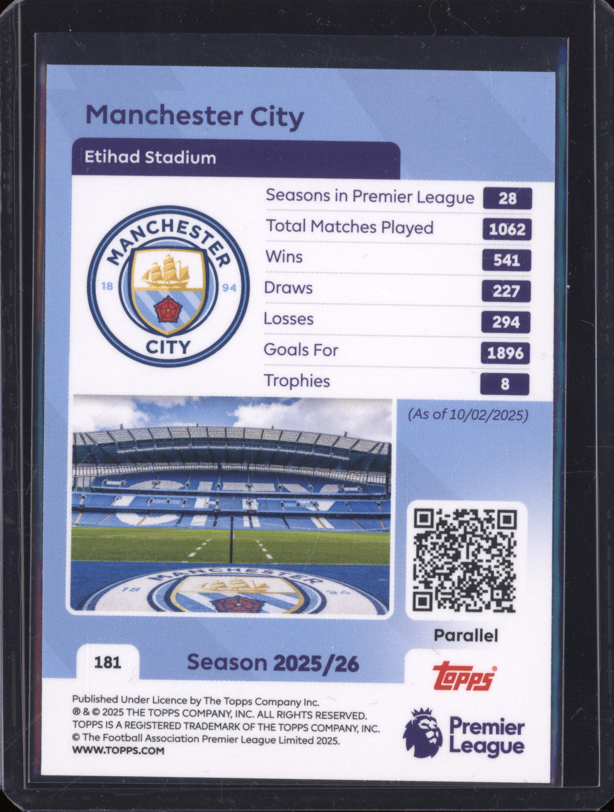 Manchester City 2025-26 Topps Premier League 181 Team Badge Gold 11/50