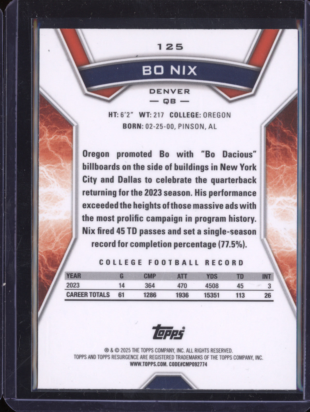 Bo Nix 2024 Topps Resurgence 125 Surge RC 289/399