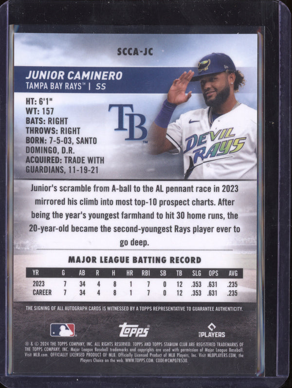 Junior Caminero 2024 Topps Stadium Club SCCA-JC Chrome Auto RC