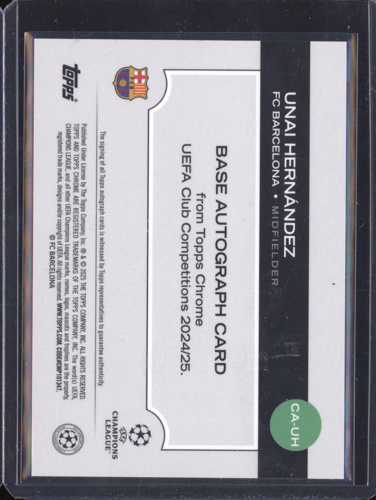 Unai Hernandez 2024-25 Topps Chrome CA-UH Green Refractor Auto RC 47/99