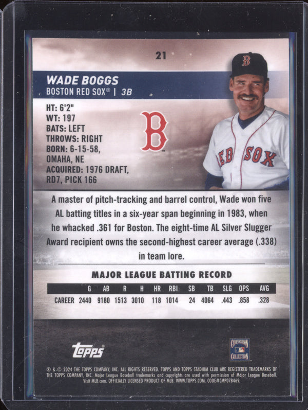 Wade Boggs 2024 Topps Stadium Club 21 Orange Refractor 6/99