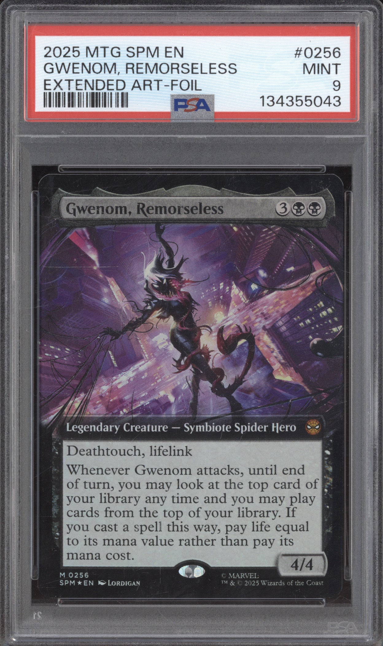 2025 MTG Marvel Spider-Man 0256 Gwenom, Remorseless Extended Art-Foil PSA 9