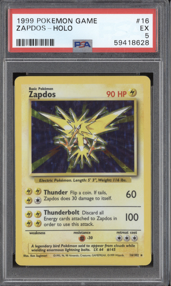 Zapdos 1999 Pokemon Base Set 16/102 Holo PSA 5