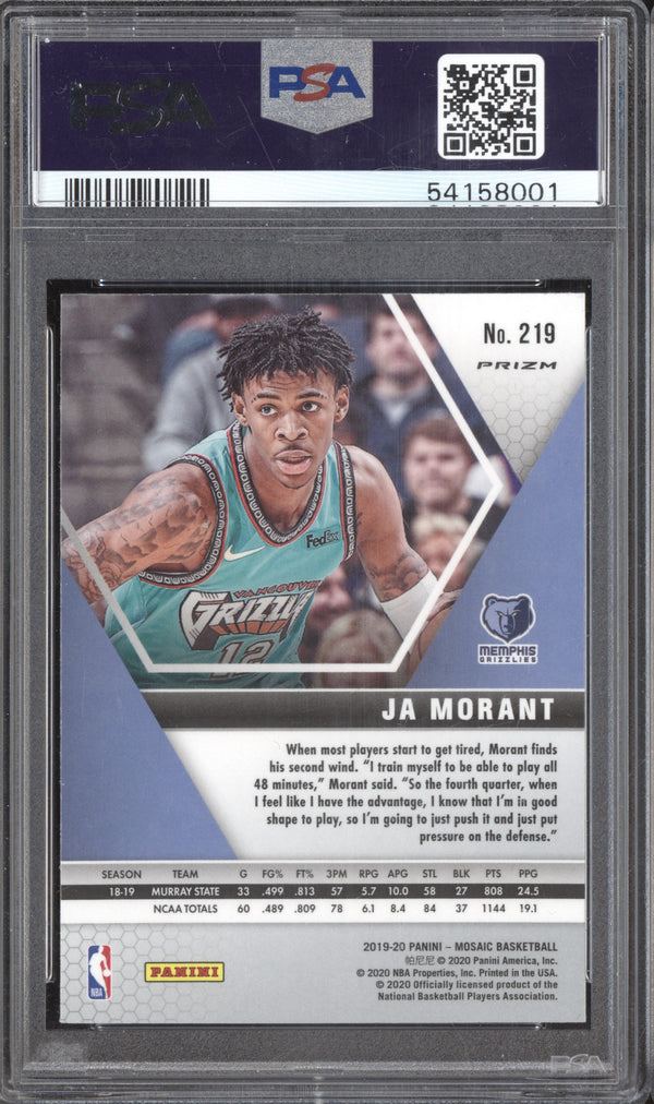 Ja Morant 2019-20 Panini Mosaic 219 Silver Prizm RC PSA 9