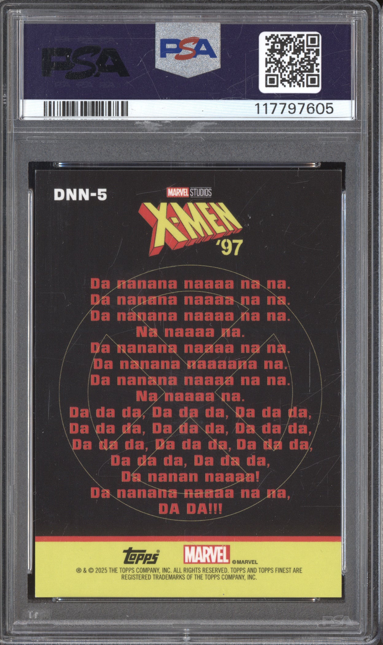 Storm/Morph 2025 Topps Finest X-Men '97 DNN-5 Da Nanana Naaaa Mojo 23/25 PSA 9