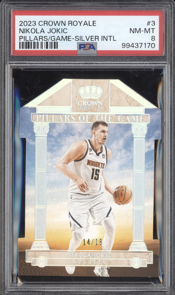 Nikola Jokic 2023-24 Panini Crown Royale Pillars of the Game Silver 14/18 PSA 8