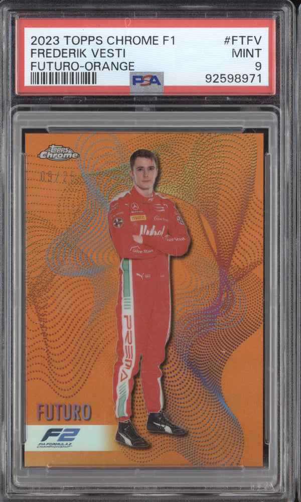 Frederik Vesti 2023 Topps Chrome F1 FT-FV Futuro Orange 9/25 PSA 9