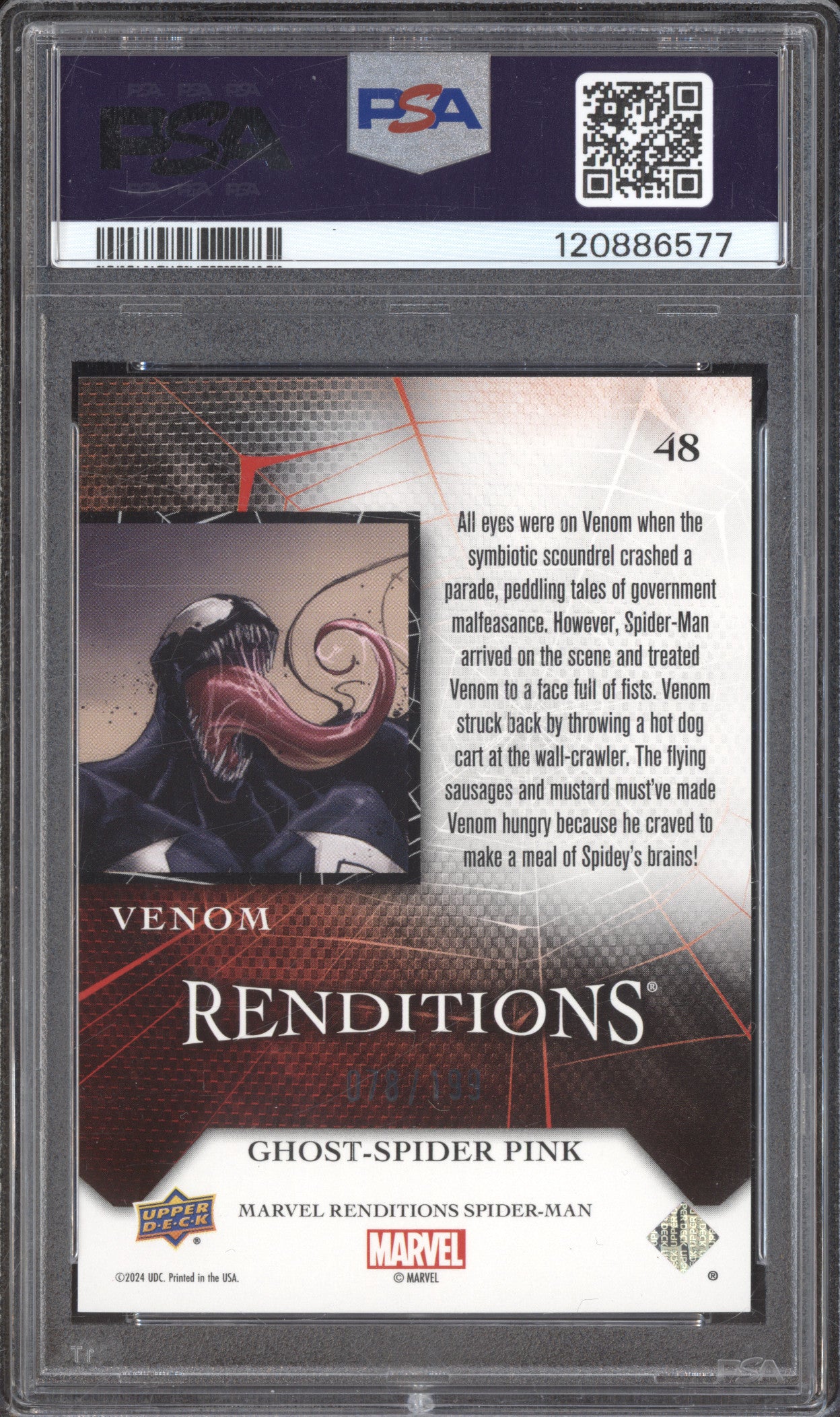 Venom 2024 Upper Deck Renditions Spider-Man 48 Ghost-Spider Pink 78/199 PSA 10