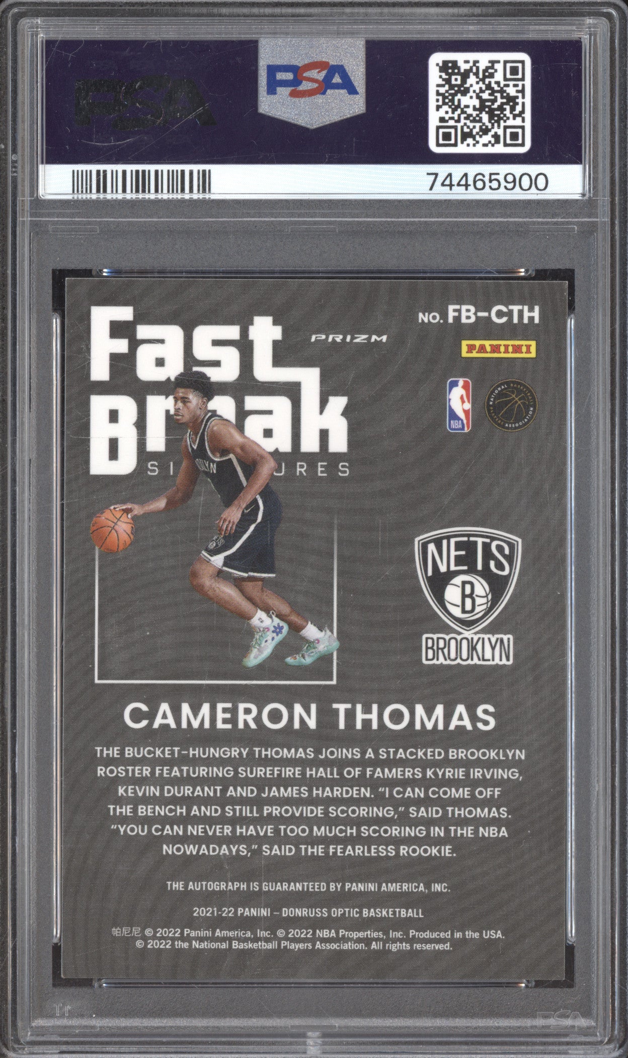 2021 Donruss Optic #FBCTH Cameron Thomas Fast Break Signatures Auto RC PSA 10