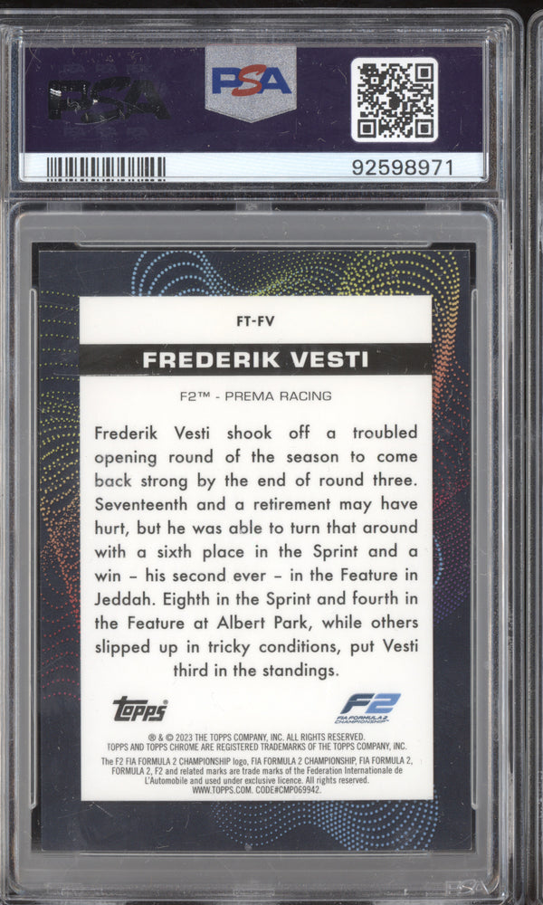 Frederik Vesti 2023 Topps Chrome F1 FT-FV Futuro Orange 9/25 PSA 9