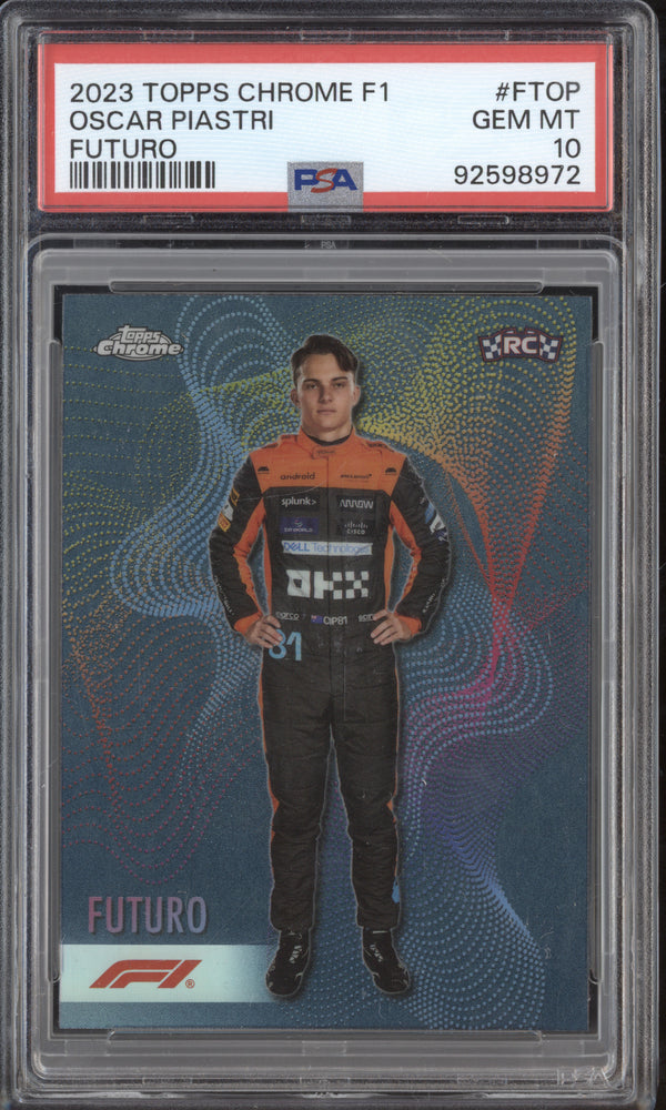 Oscar Piastri 2023 Topps Chrome F1 FT-OP Futuro RC PSA 10