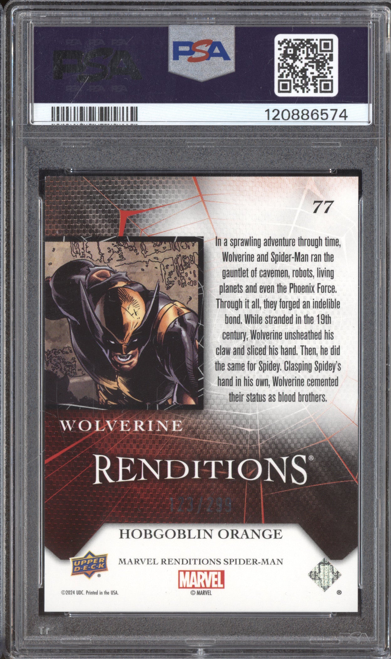 Wolverine 2024 Upper Deck Renditions Spider-Man 77 Hobgoblin Orange /299 PSA 10