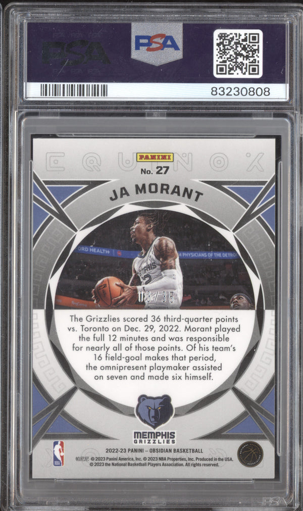 Ja Morant 2022-23 Panini Obsidian 27 Equinox Electric Etch Orange 3/35 PSA 10