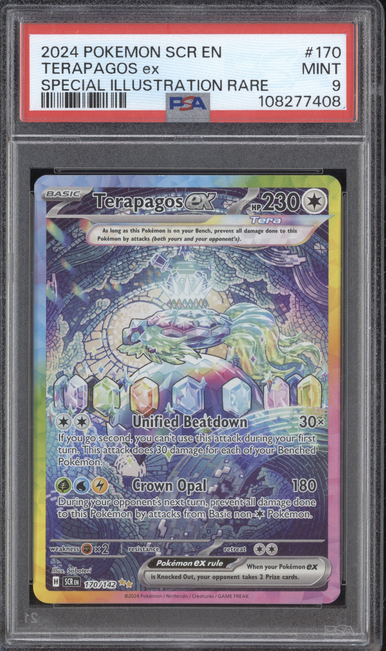 Terapagos ex 2024 Pokemon Stellar Crown 170/142 Special Illustration Rare PSA 9