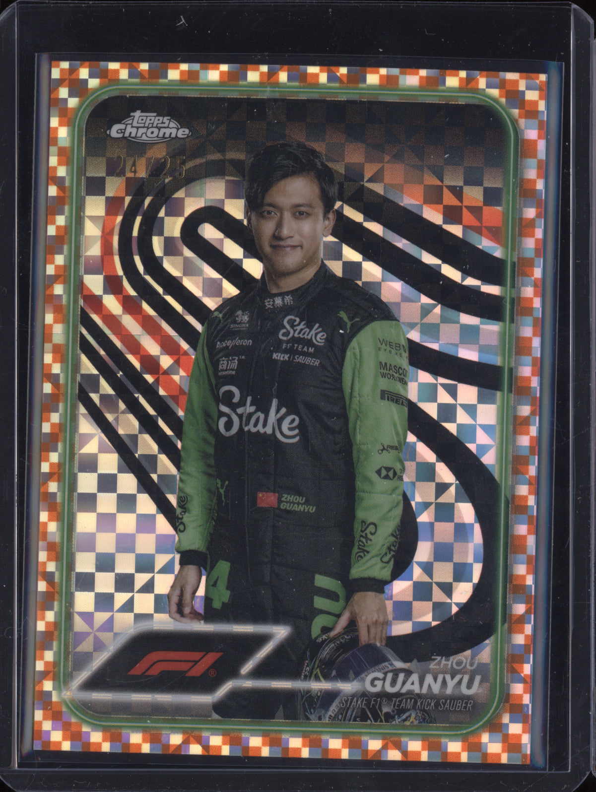 Zhou Guanyu 2024 Topps Chrome F1 14 Checker Flag Orange 24/25