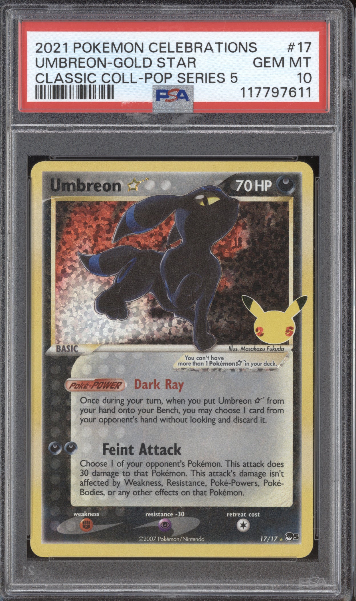 Umbreon 2021 Pokemon Celebrations 17/17 Gold Star PSA 10
